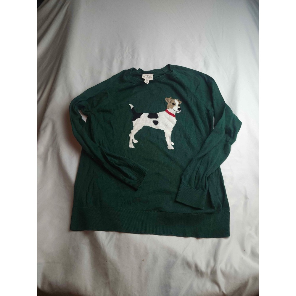 St Johns Bay Green Dog Sweater Jack Russell Terrier Pullover Womens Large